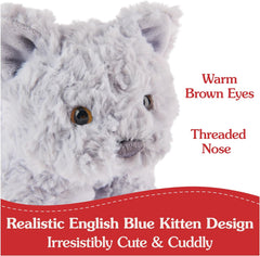 Cuddly Nest: Bootsie English Blue Kitten Plush Toy, Premium Cat Stuffed Animal for Ages 1 and Up, Gray, 9”
