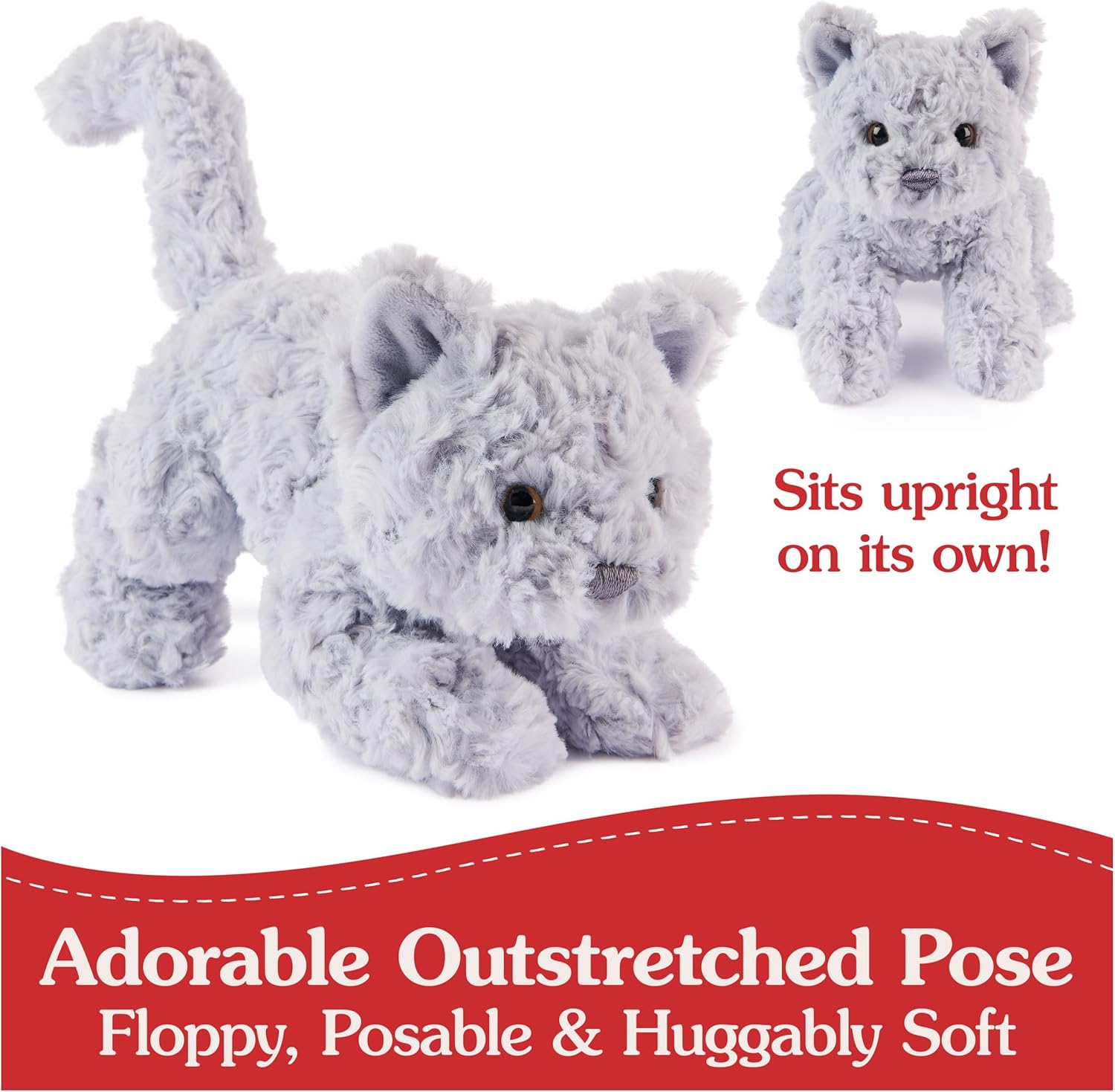 Cuddly Nest: Bootsie English Blue Kitten Plush Toy, Premium Cat Stuffed Animal for Ages 1 and Up, Gray, 9”