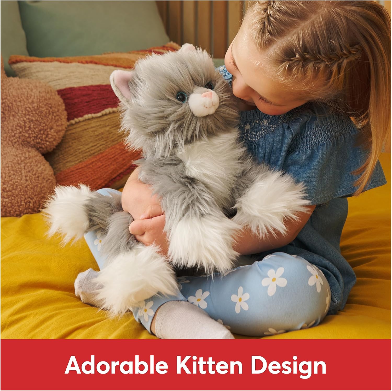 Cuddly Nest Camilla Kitten Plush, Premium Cat Stuffed Animal for Ages 1 and Up, Gray/White, 9”
